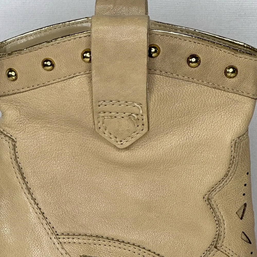 Carlos Santana Spur Cream Western Ankle Boots Leather Rodeo Boho Sz 9.5 - Picture 4 of 10